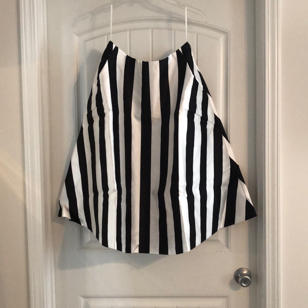 Black and white striped A-line skirt with pockets